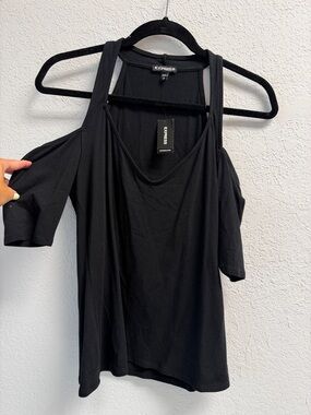 NWT Express Black Cold-Shoulder Tank with Slim Straps M
